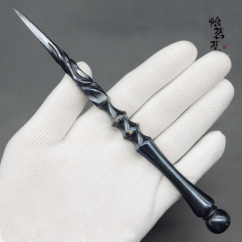 龙泉江龙手工高档百炼花纹钢普洱茶刀茶针撬切茶饼开茶砖专用工具