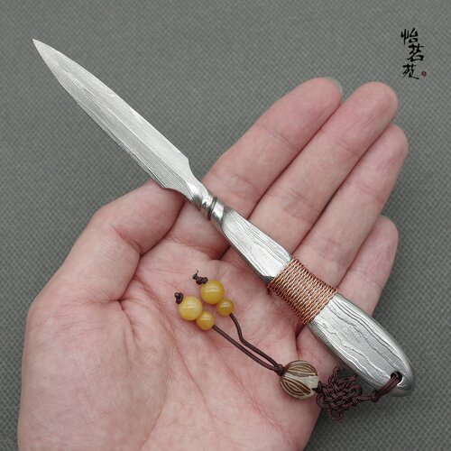龙泉手工大马士革紫铜缠柄茶刀