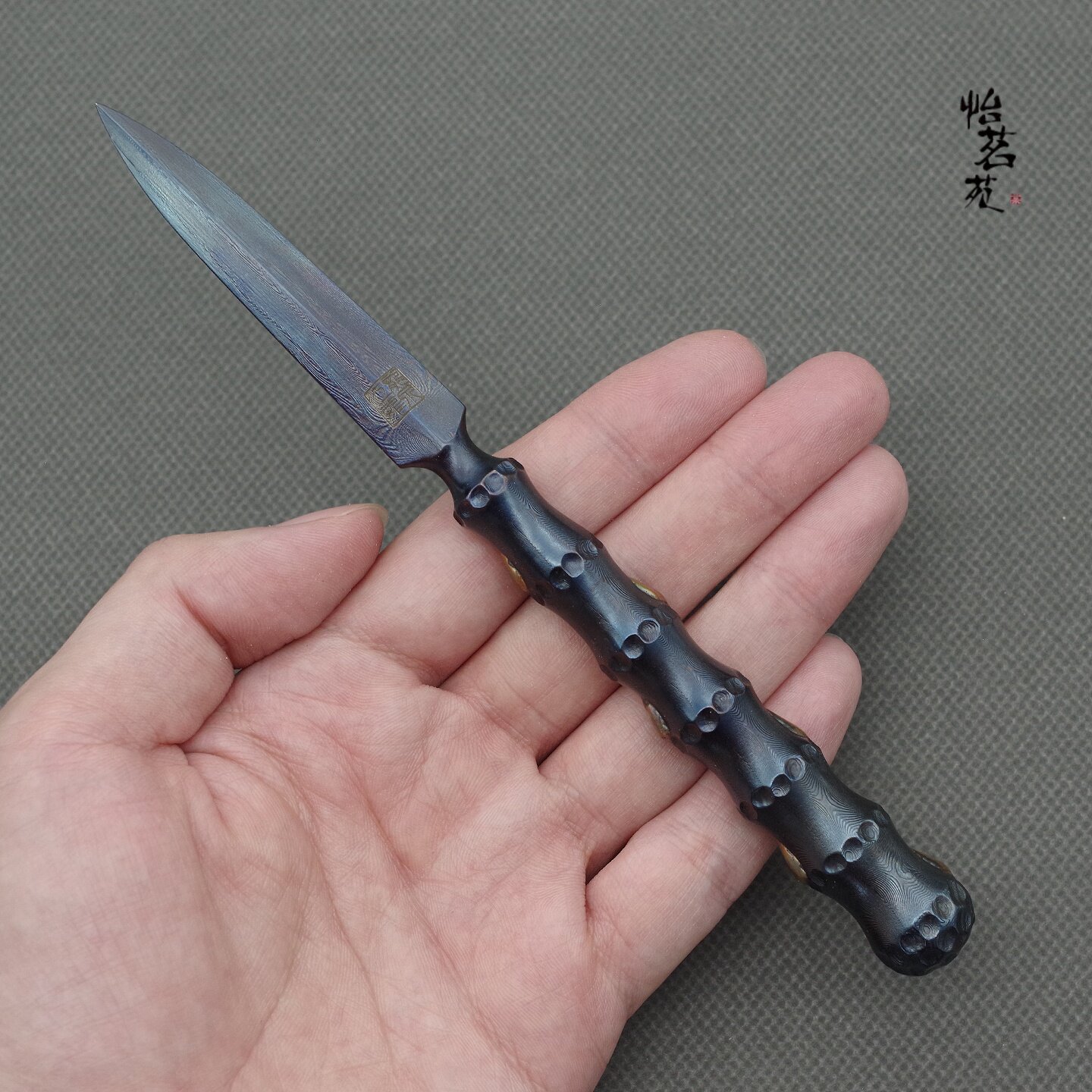 龙泉江龙花纹钢手工锻打竹节茶刀