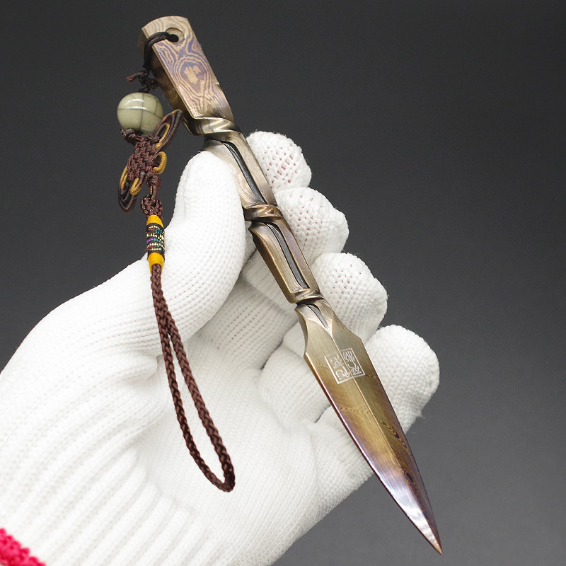 龙泉纯手工锻打百炼花纹钢大马士革普洱专用茶刀茶针撬切茶饼工具