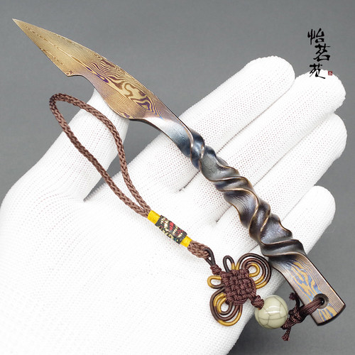 龙泉大马士革钢手工普洱茶刀