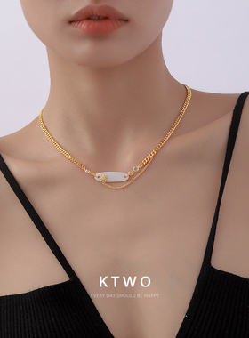 天然贝壳项链女2025年新款轻奢小众镀k金高级感百搭锁骨颈链饰品