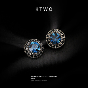 蓝色捷克钻耳钉女款小众时尚设计轻奢大气925纯银针百搭耳饰礼物