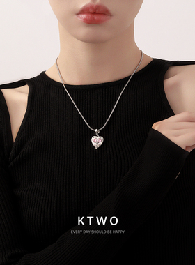 2024新款潮ins设计小众轻奢镀k金锆石爱心高级项链女锁骨链饰品