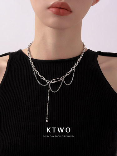 钛钢别针项链女潮酷男士锁骨链