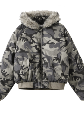 TGC美式复古毛领连帽棉服男冬季加厚保暖棉衣外套宽松休闲