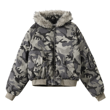 TGC美式复古毛领连帽棉服男冬季加厚保暖棉衣外套宽松休闲