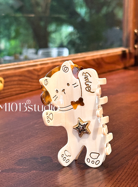 AM1013戴耳机的星星喵！原创美式复古感小猫抓夹后脑勺鲨鱼夹醋酸