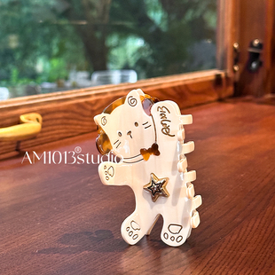 复古感小猫抓夹后脑勺鲨鱼夹醋酸 原创美式 AM1013戴耳机 星星喵