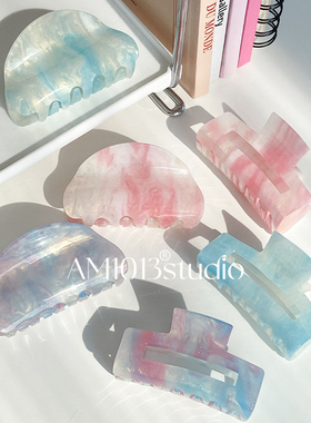 AM1013极光蓝粉星空鲨鱼夹炫彩小清新后脑勺盘发抓夹多巴胺发饰女