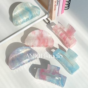 AM1013极光蓝粉星空鲨鱼夹炫彩小清新后脑勺盘发抓夹多巴胺发饰女