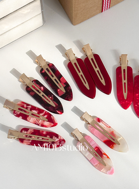 AM1013 2个装大号原创红色系醋酸无痕夹边夹高级刘海夹发夹化妆夹