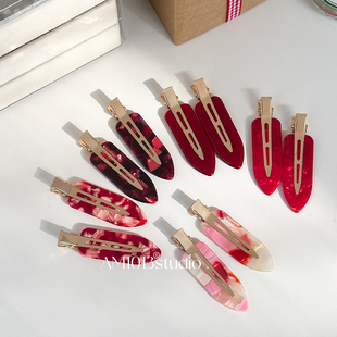 AM1013 2个装大号原创红色系醋酸无痕夹边夹高级刘海夹发夹化妆夹