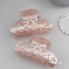 AM1013芭蕾极光星空粉钻蝴蝶结抓夹少女盘发夹法式复古鲨鱼夹盘发