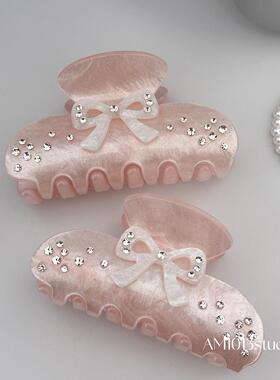 AM1013芭蕾极光星空粉钻蝴蝶结抓夹少女盘发夹法式复古鲨鱼夹盘发