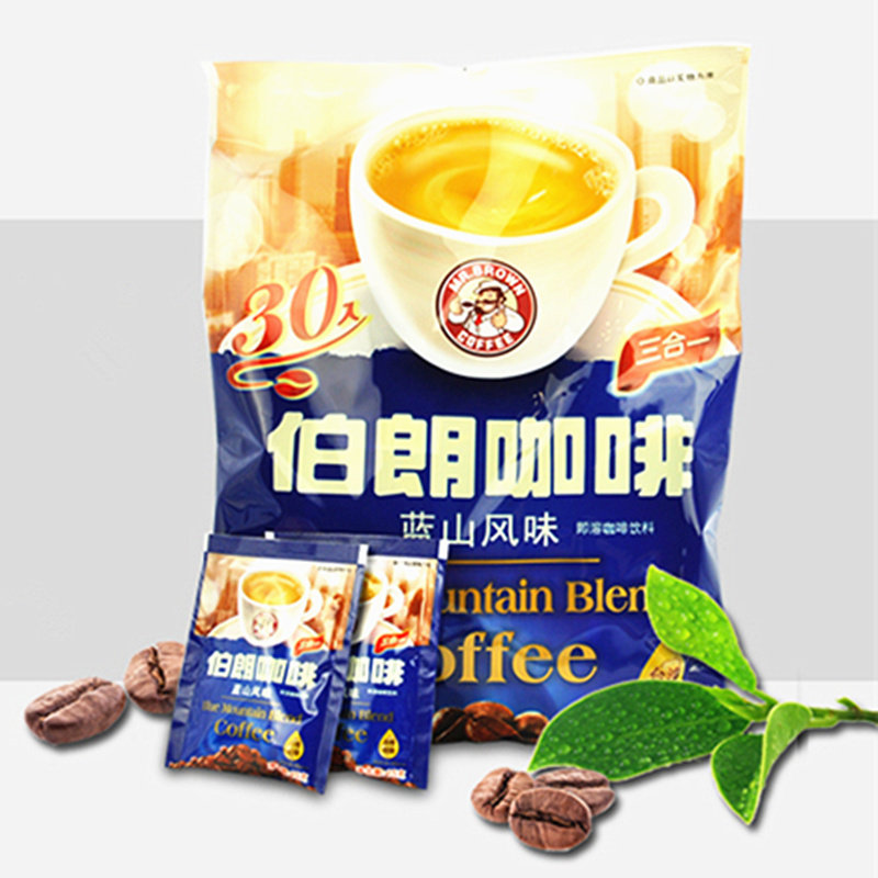 现货中国台湾零食大礼包伯朗咖啡蓝山风味三合一速溶咖啡粉450克