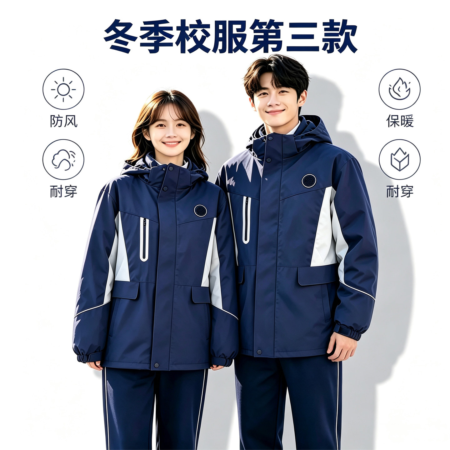 沈阳冬季校服中学生冬季第三款连帽冲锋衣羽绒三件套防风保暖包邮