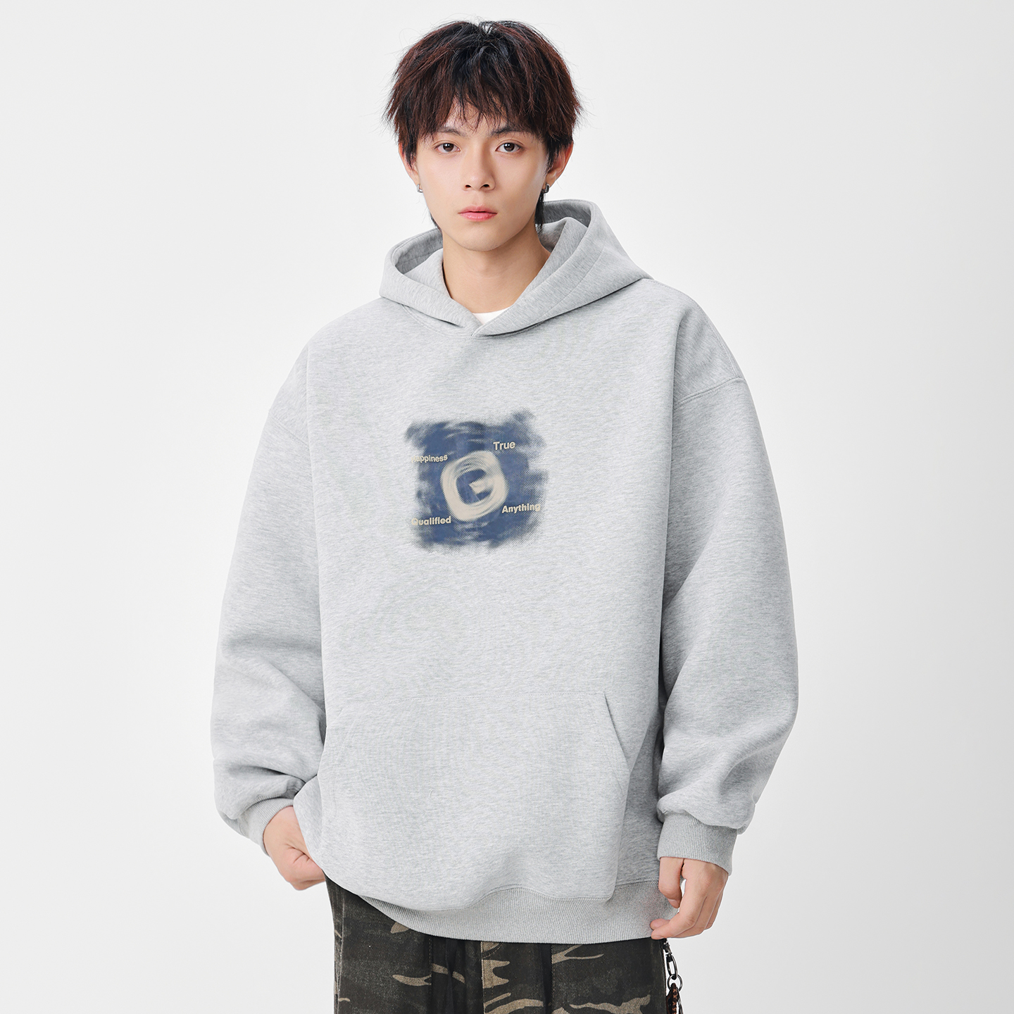 EFhole春秋季款卫衣男士日系复古印花宽松套头帽衫百搭休闲情侣装