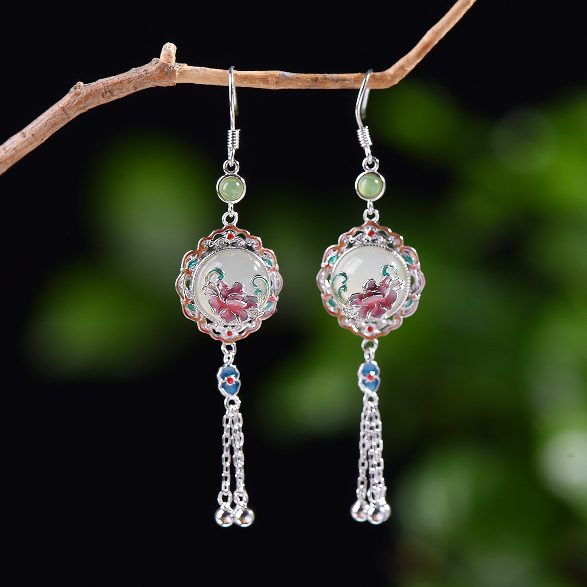 和田玉925银小众古风流苏耳坠