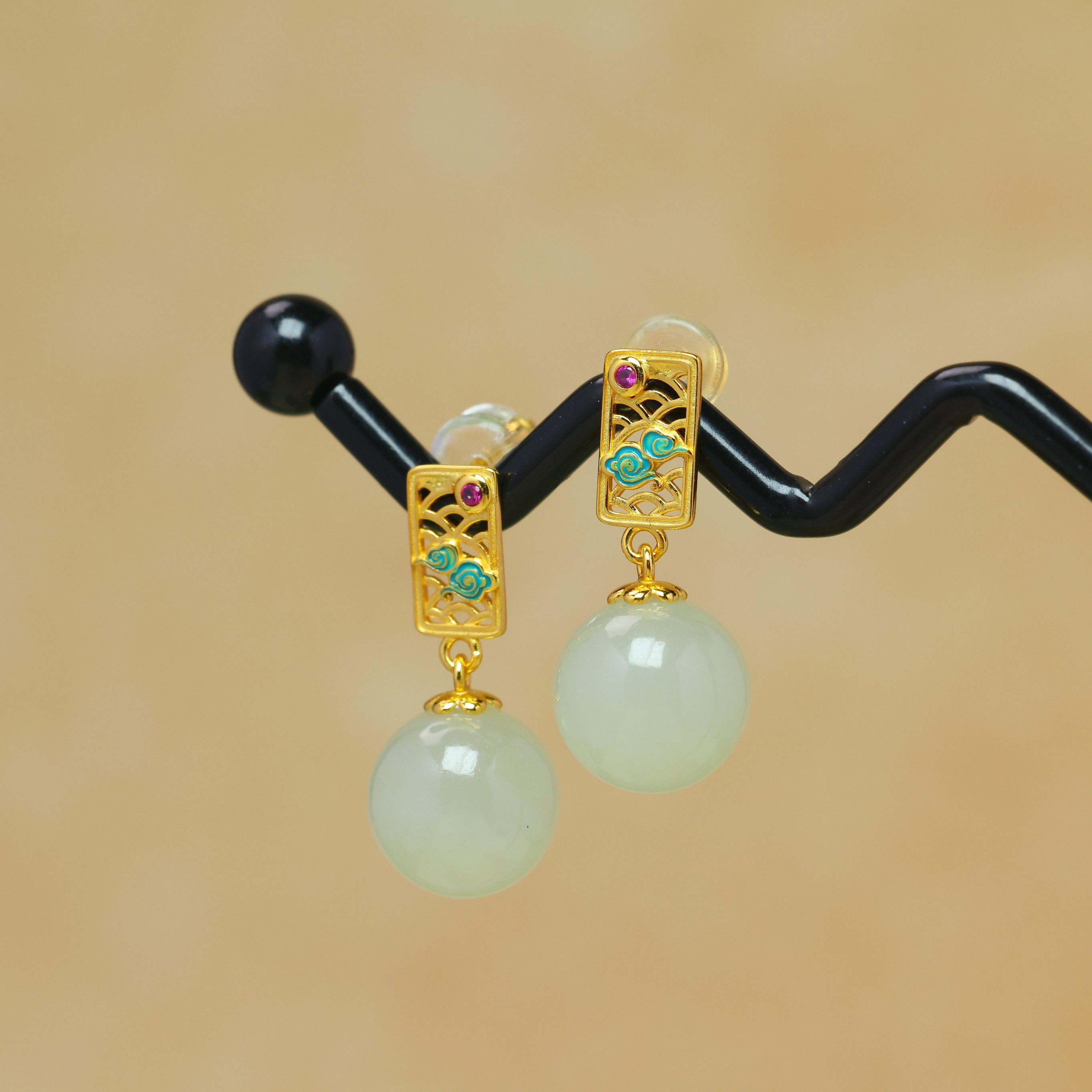 925银天然和田玉青白玉珐琅新中式中国风玉石耳坠耳环耳饰,珠宝/钻石/翡翠,耳饰,淘宝优惠券,粉丝福利购,淘宝优惠卷