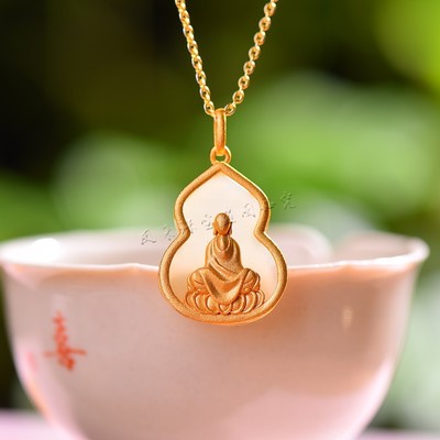天然和田玉白玉925银葫芦佛公吊坠弥勒佛挂件女款玉石项链锁骨链