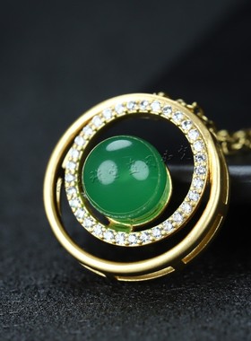 天然A货冰种帝王绿玉髓镀24k真金吊坠女款玛瑙时来运转项链锁骨链