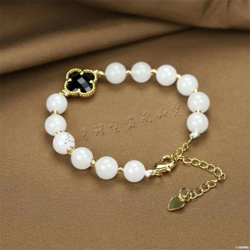 新疆羊脂玉白玉四叶草手链