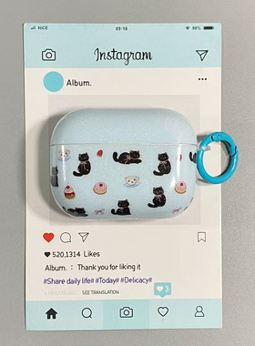 蓝色ins韩系蛋糕猫咪适用AirPods4保护套iPod苹果耳机壳1/2代无线蓝牙3代airpodspro2代保护壳