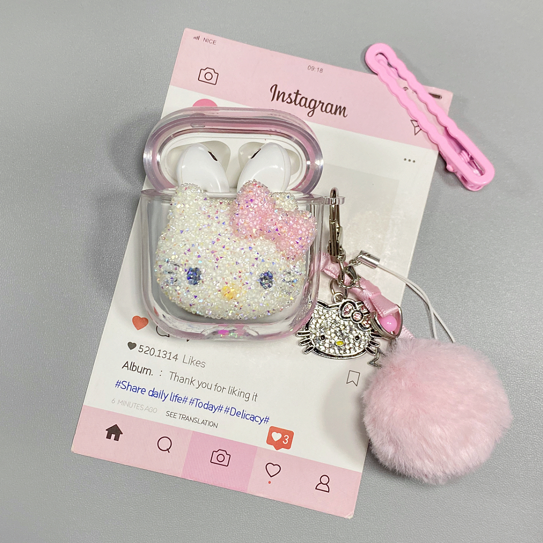 ins闪粉流沙Kitty猫可爱适用airpods pro2耳机套无线蓝牙苹果airpods1/2代壳3代新款4代防摔保护套个性