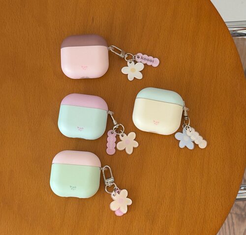 适用于韩系简约磨砂纯色带花朵挂饰AirPods4保护套Pro3耳机套苹果airpods1第二三四代无线蓝牙防摔软壳女款