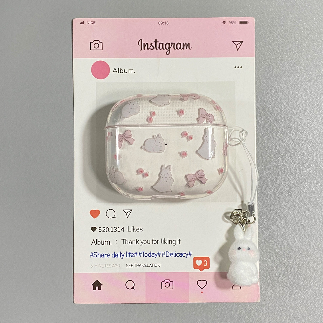 韩ins可爱花朵蝴蝶结小兔子适用AirPods4保护套iPod苹