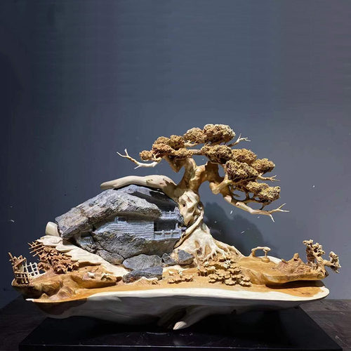 崖柏玄关新中式禅意摆件山里人家