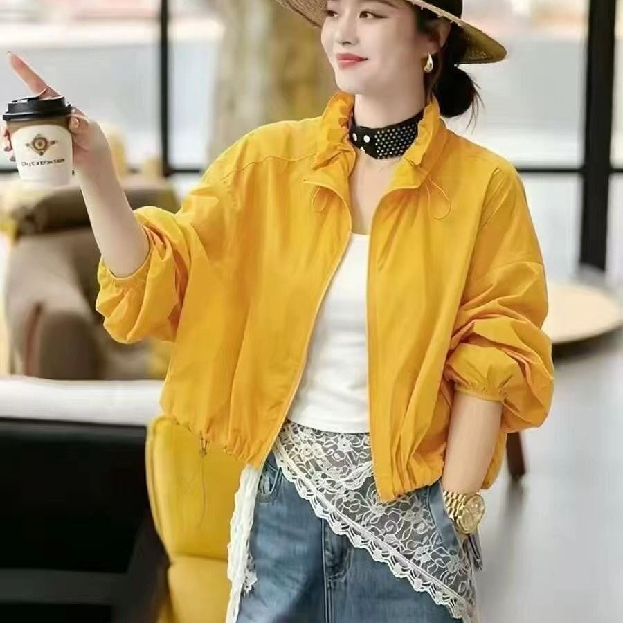 网红洋气夏季新款防晒衣外套女立领宽松透气百搭短款户外防晒潮流