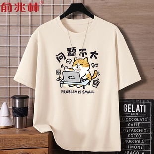 问题不大趣味搞笑短袖t恤男2025新款夏季青少年宽松百搭纯棉半袖