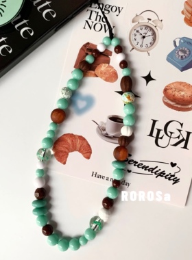 ROROSa手工原创ins薄荷巧克力夏日手机链ccd相机挂绳串珠挂件挂饰