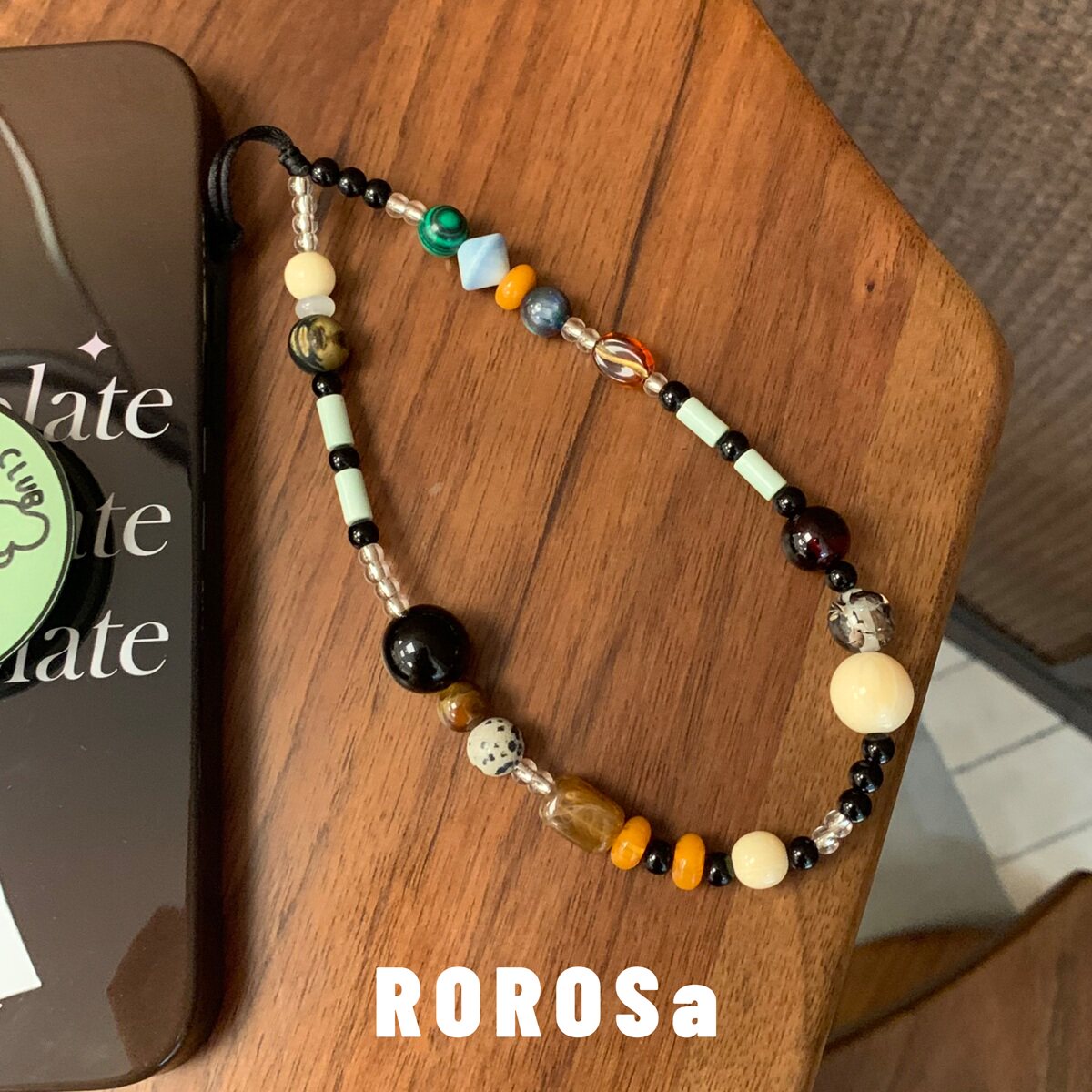 ROROSa原创设计复古手机链小众气质挂绳撞色中古感配饰ccd相