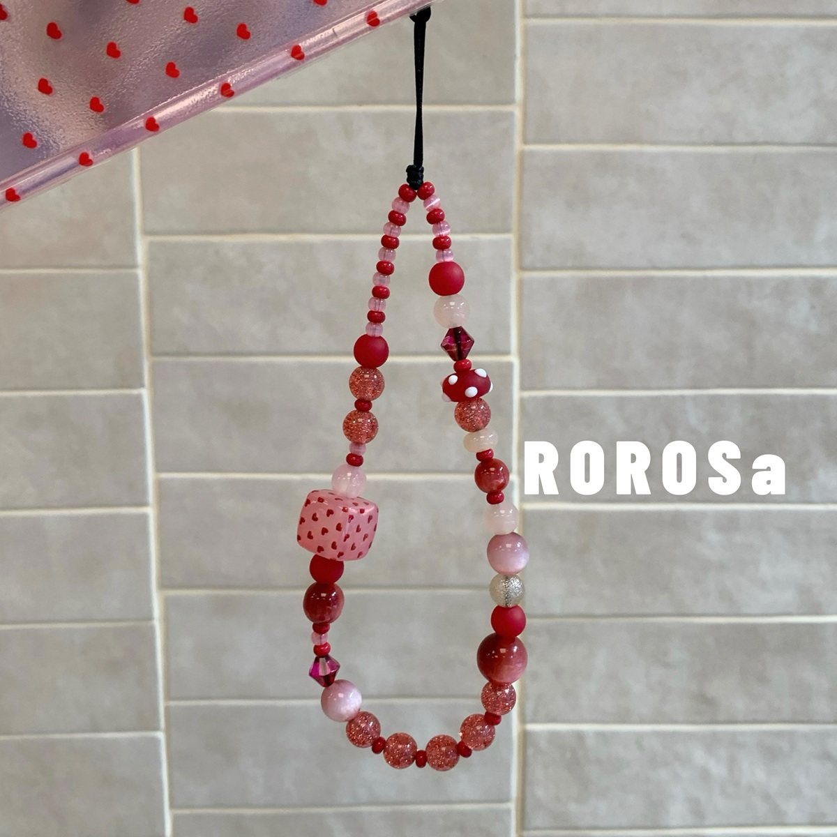 ROROSa原创闪亮粉色爱心手机链串珠手腕挂饰挂绳日常百搭高级配饰,3C数码配件,手机挂件/手机链,淘宝优惠券,粉丝福利购,淘宝优惠卷