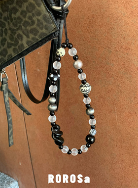 ROROSa原创设计黑色手机链美式复古挂饰ins高级日常简约百搭配饰