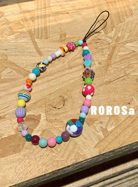ROROSa原创彩色多巴胺手机链ins可爱童趣串珠游乐园配饰手机挂绳