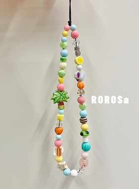 ROROSa夏日椰海原创ins椰子树手机链清凉挂件ccd相机手机挂绳挂饰