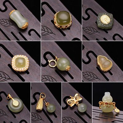 24K925串珠金吊坠手链和田玉银镀