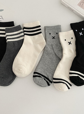 韩国ins潮流中筒袜子女秋冬条纹黑白动物可爱袜子春夏学院风运动