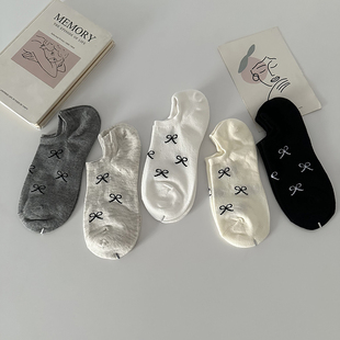 薄款 蝴蝶结隐形袜子女短筒棉袜浅口船袜夏季 潮ins复古甜美不掉跟