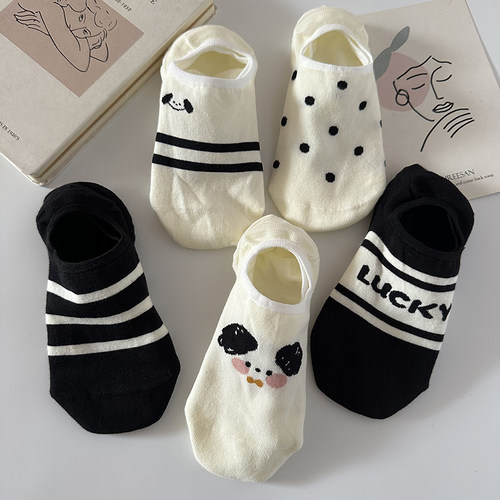 黑色可爱百搭船袜女士