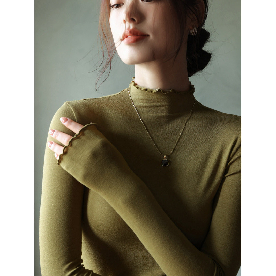 蛋白打底衣莫代尔半高领木耳边打底衫女秋冬季内搭修身长袖上衣,女士内衣/男士内衣/家居服,吊带/背心/T恤/打底/肌底衣,淘宝优惠券,粉丝福利购,淘宝优惠卷