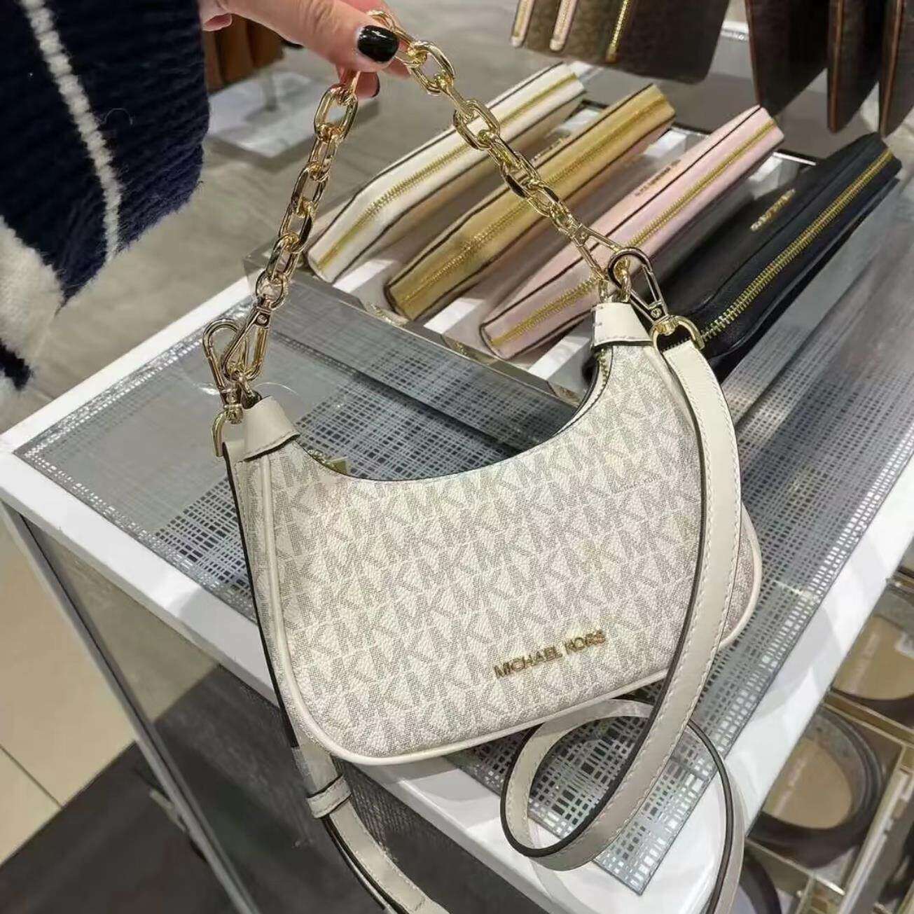 宝藏款 MK Cora拼色老花腋下半月包Nolita单肩斜挎手提女包1101