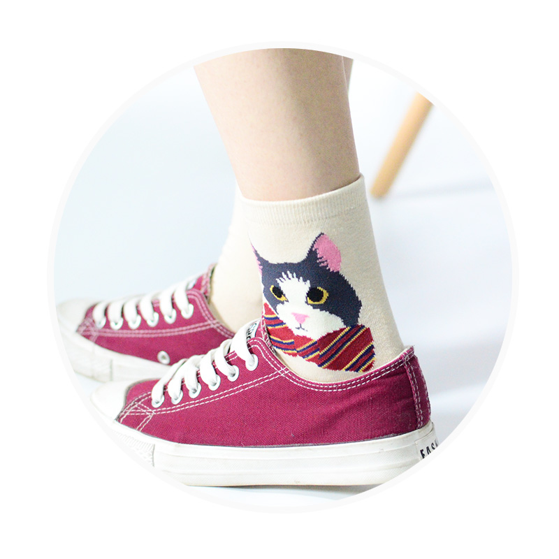韩版纯棉喵星人可爱猫咪中筒袜