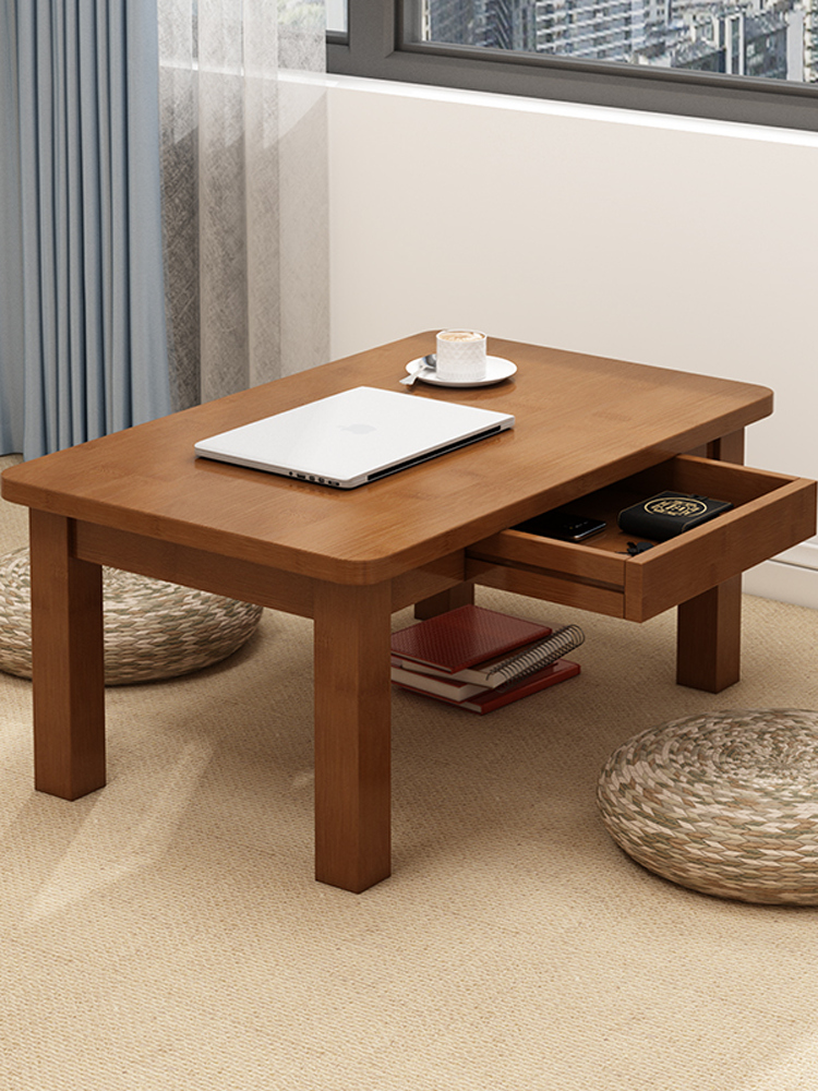 客厅小茶几带储物抽屉楠竹长方形桌子实木板桌写写作业书房桌子