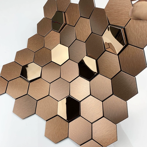 Металлическая клейкая самоклеющаяся трехмерная шестиугольная мозаика на стену из нержавеющей стали