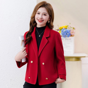 双面呢外套女短款小个子修身显瘦洋气高端红色西服秋季新款上衣服